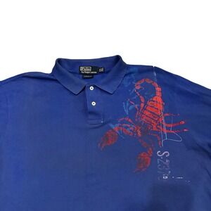 Polo Ralph Lauren Mens XXL Blue Scorpion Graphic Custom Fit Short Sleeve Polo